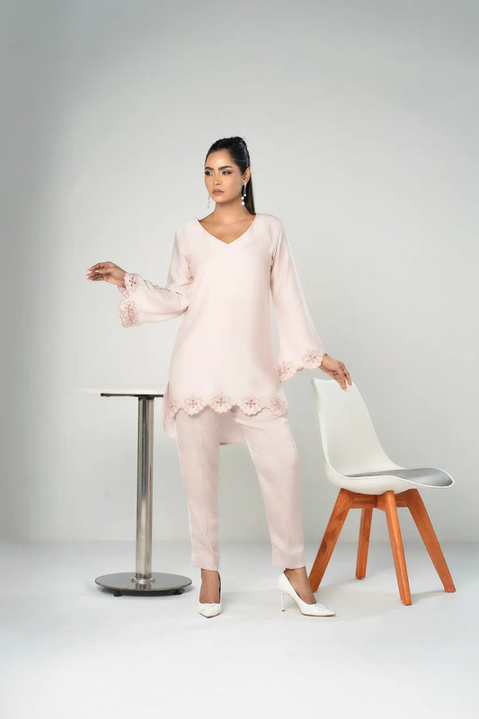 Embroidered Co-Ord Set (Cream)