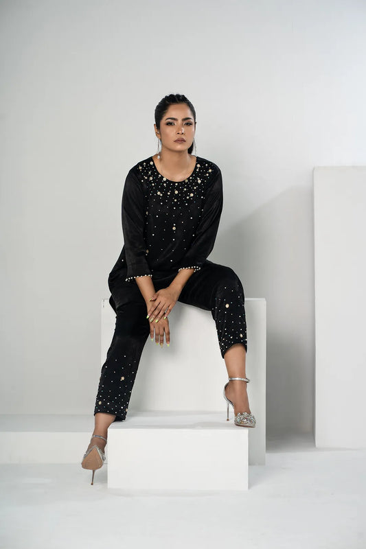 Embellished Black Knit Top