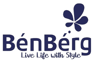 BénBérg logo with a blue flower design on a white background