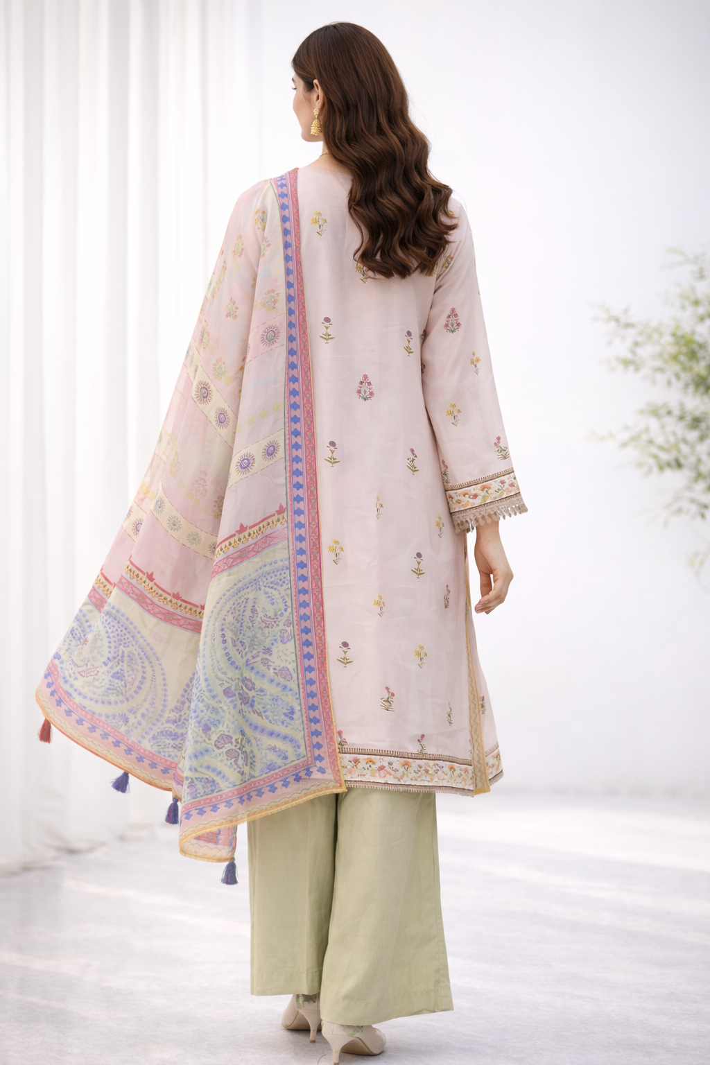 Pastel Pink Embroidered Silk 3-Piece Suit