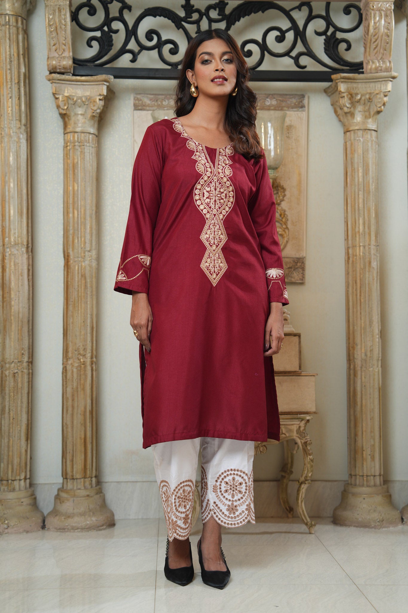 Embroidered khaddi Silk One Piece