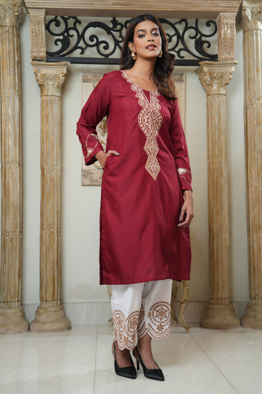 Embroidered khaddi Silk One Piece