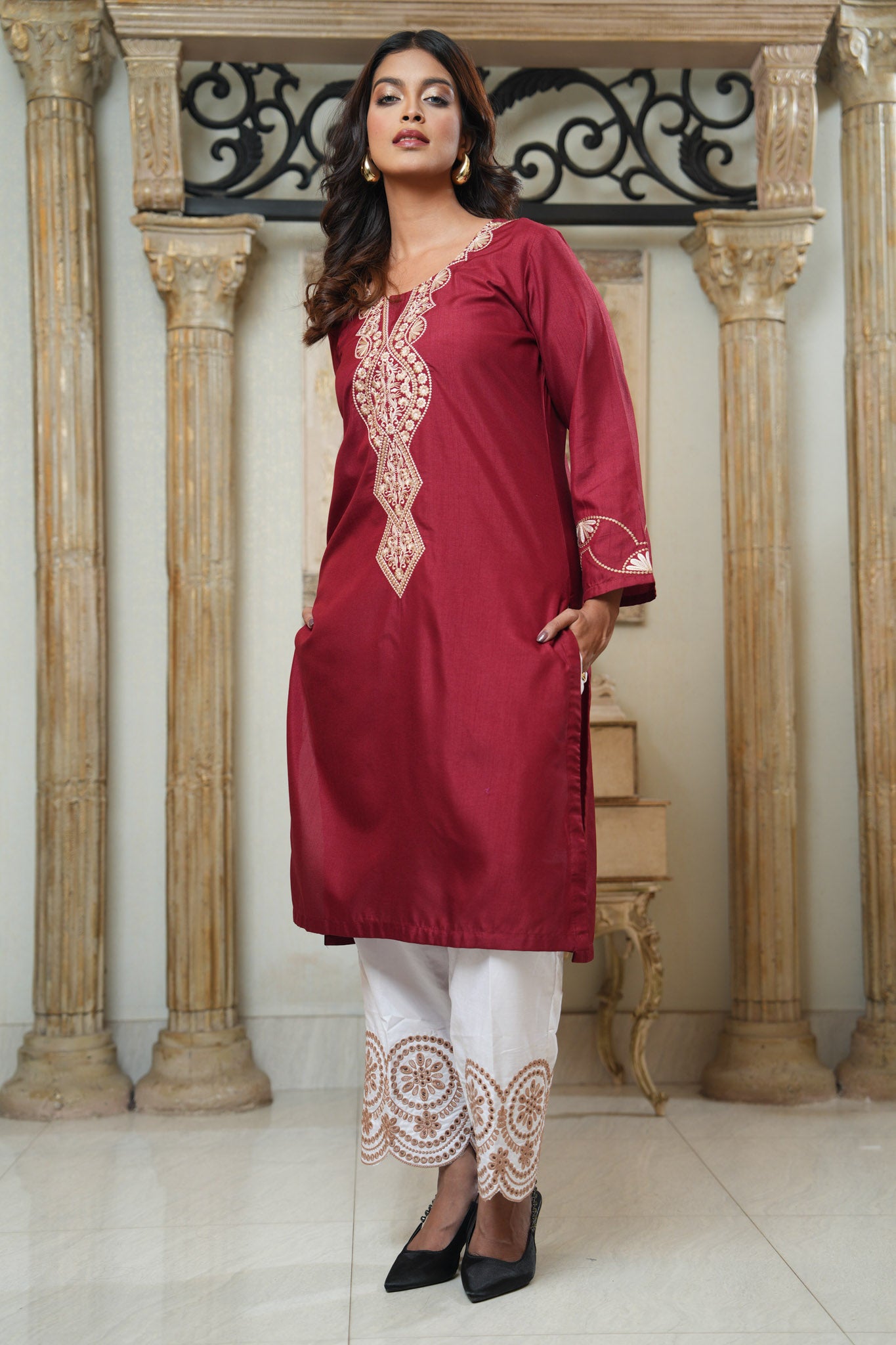 Embroidered khaddi Silk One Piece