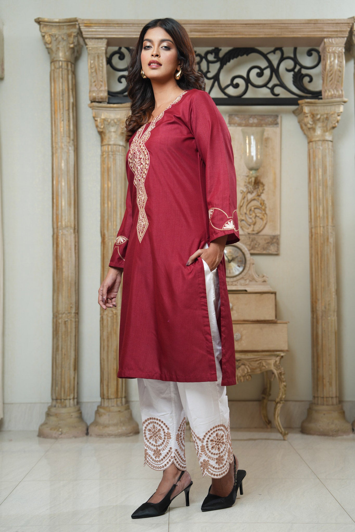 Embroidered khaddi Silk One Piece