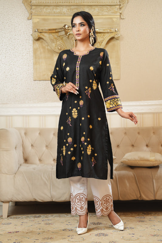 Embroidered khaddi Silk One Piece