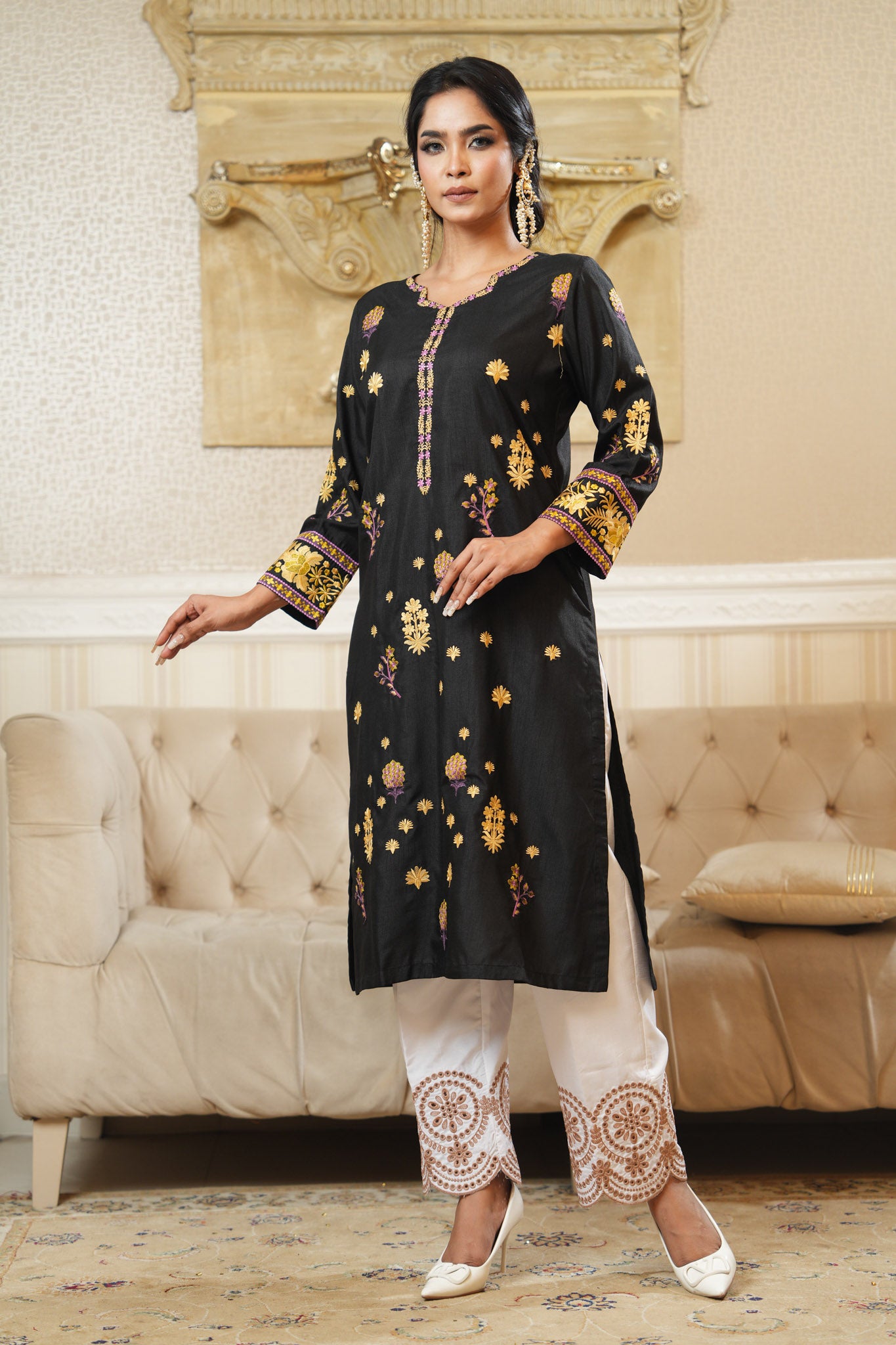 Embroidered khaddi Silk One Piece