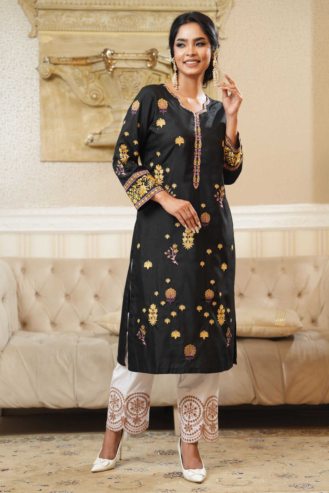 Embroidered khaddi Silk One Piece