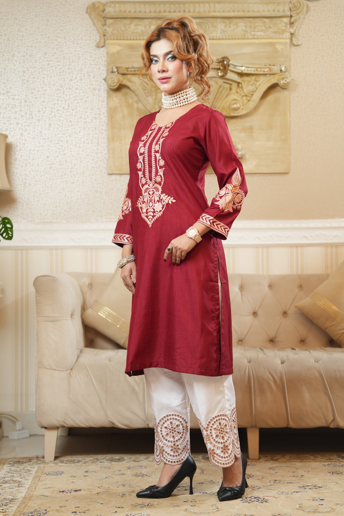 Embroidered Khaddi Silk One Piece