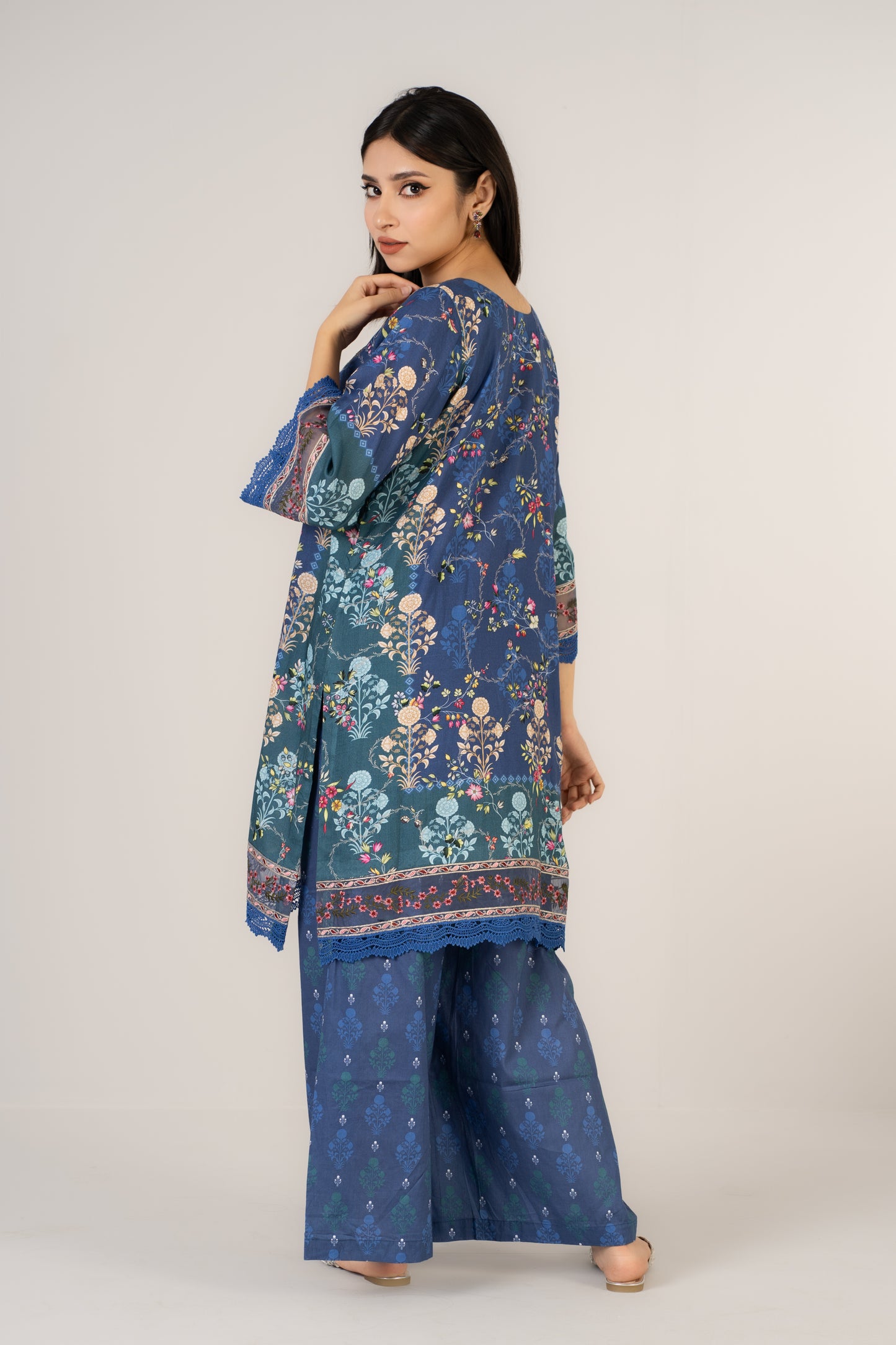 Classic Blue Floral Printed 3 Pcs Set