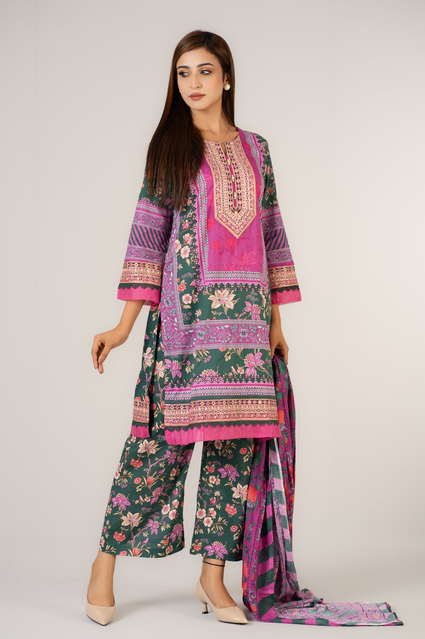 Colourful Floral Printed 3 Pcs Set