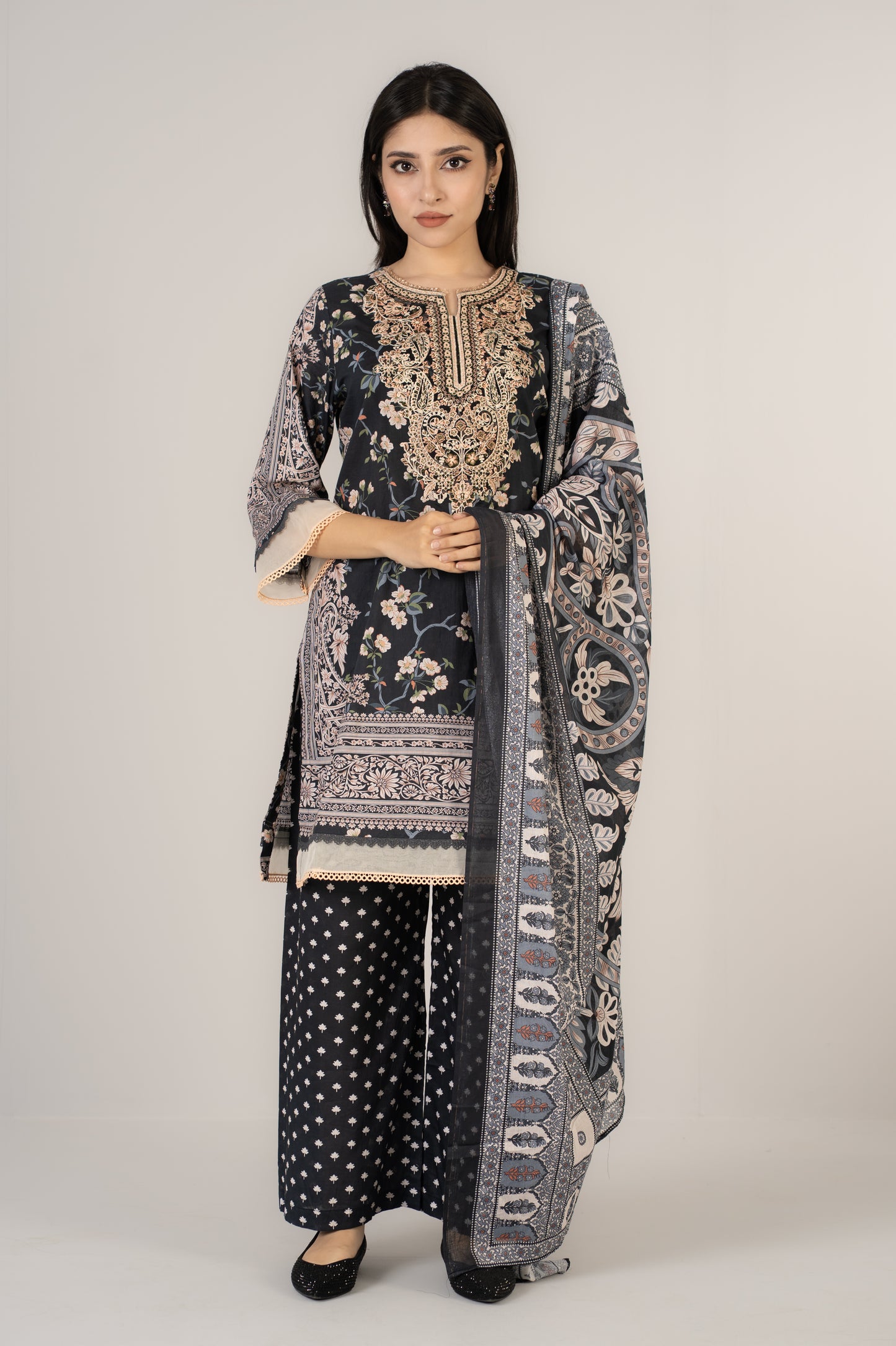 Printed Black 3 Pcs Set