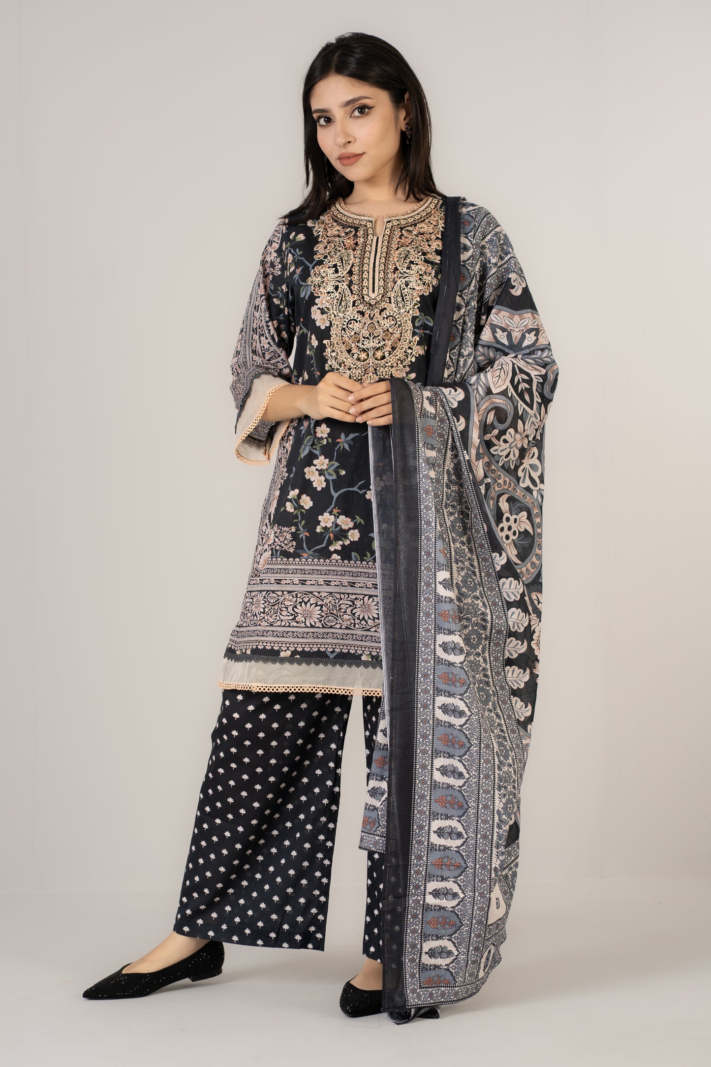 Printed Black 3 Pcs Set