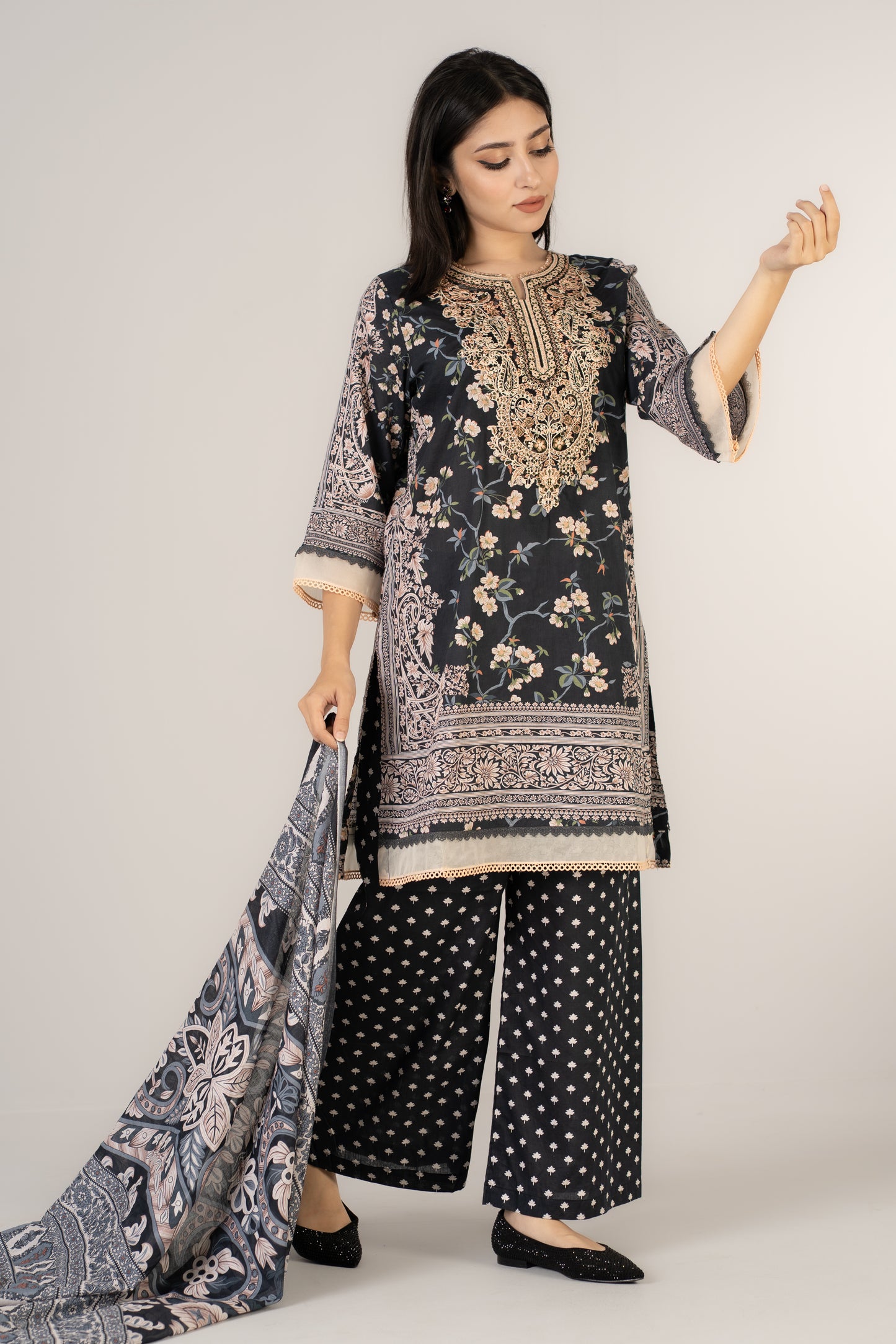 Printed Black 3 Pcs Set