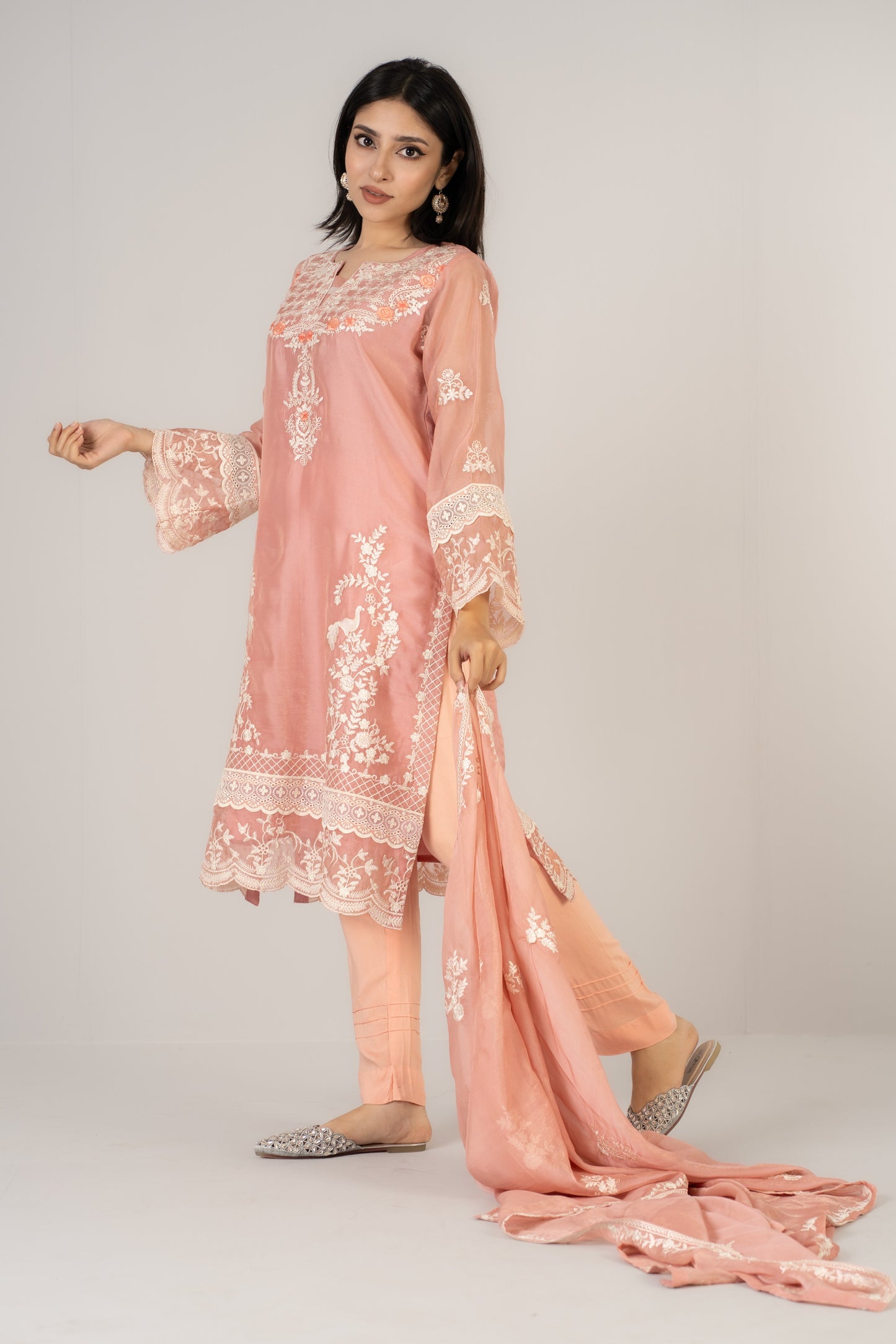 Peachy Pink Soft Organza 3 Pcs Set