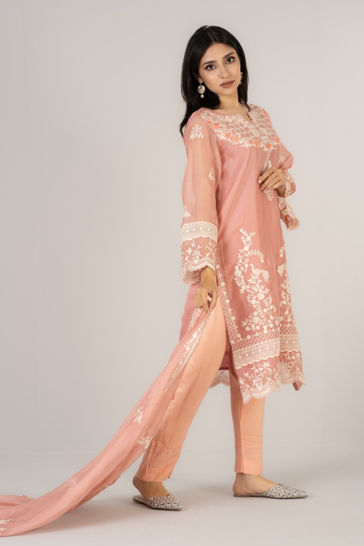 Peachy Pink Soft Organza 3 Pcs Set