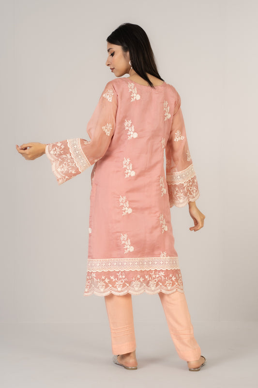 Peachy Pink Soft Organza 3 Pcs Set