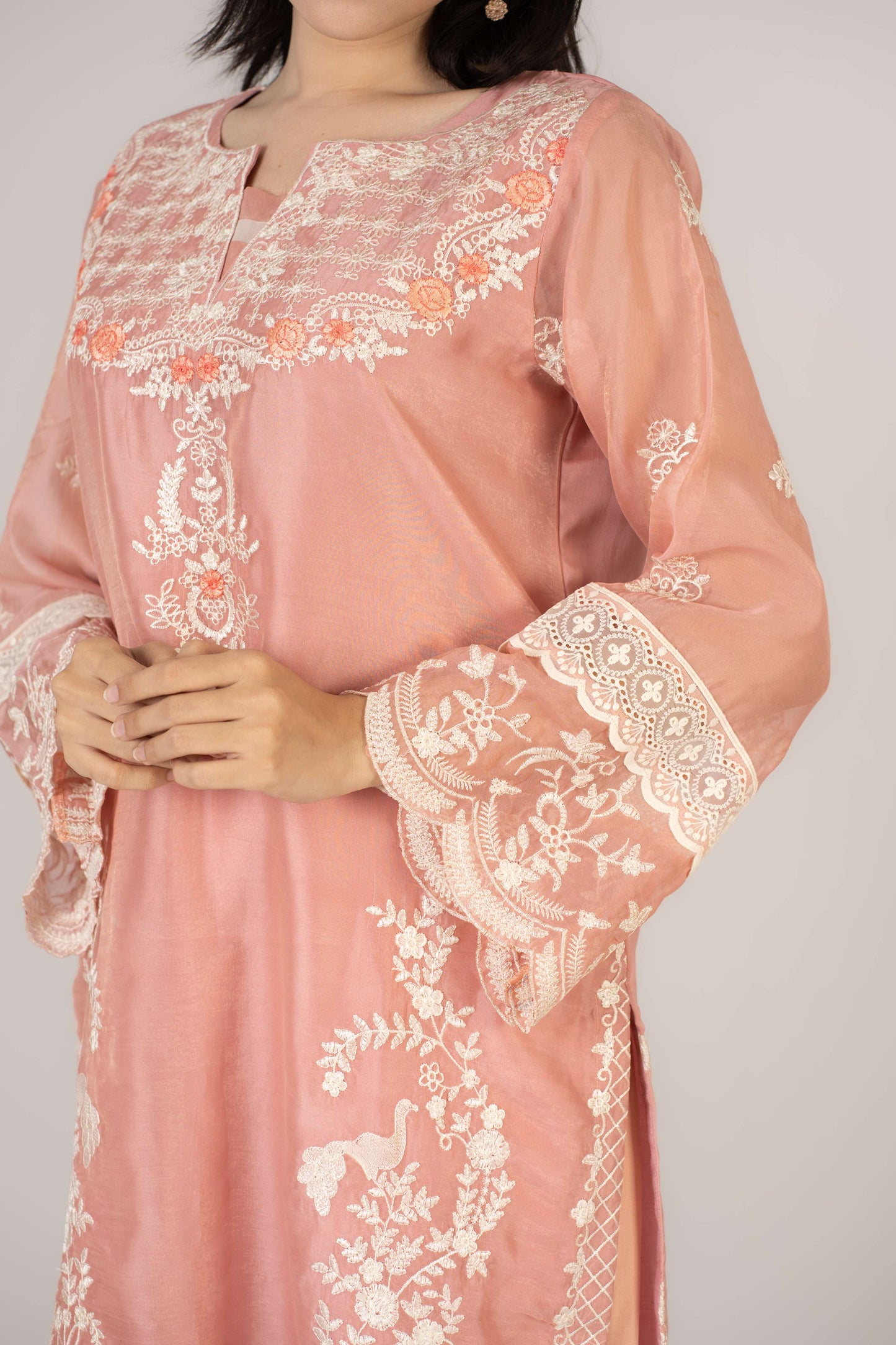 Peachy Pink Soft Organza 3 Pcs Set