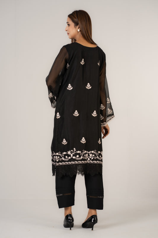 Black Soft Organza 3 Pcs Suit