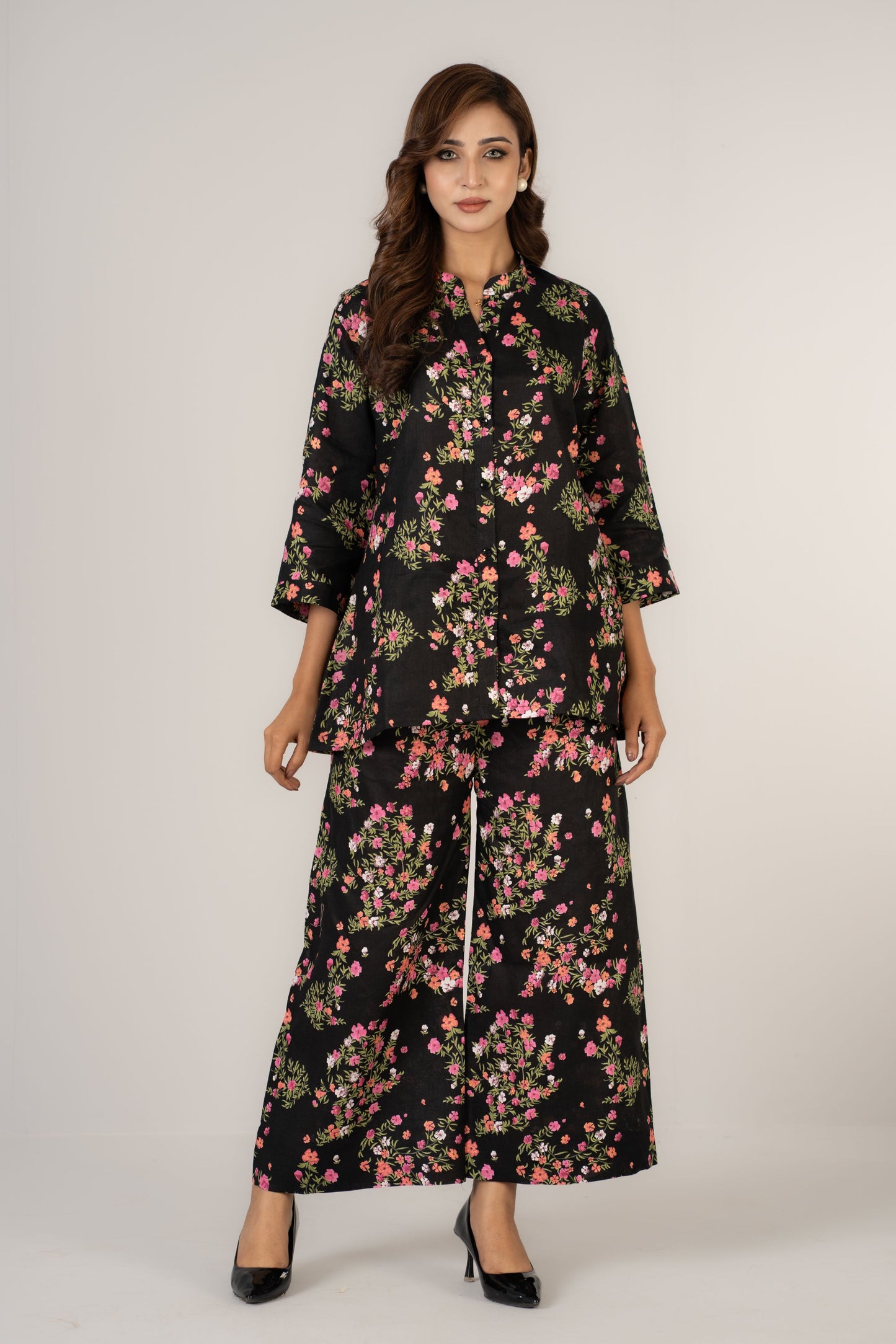 Black Mystic Floral Premium Linen Co-ords Set