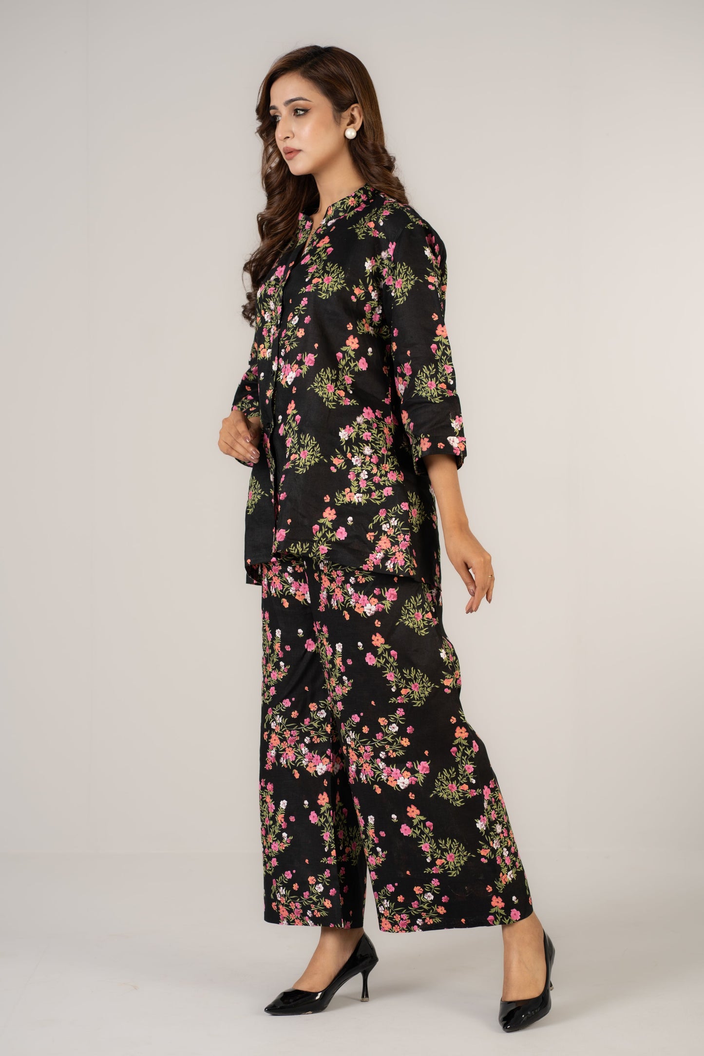 Black Mystic Floral Premium Linen Co-ords Set