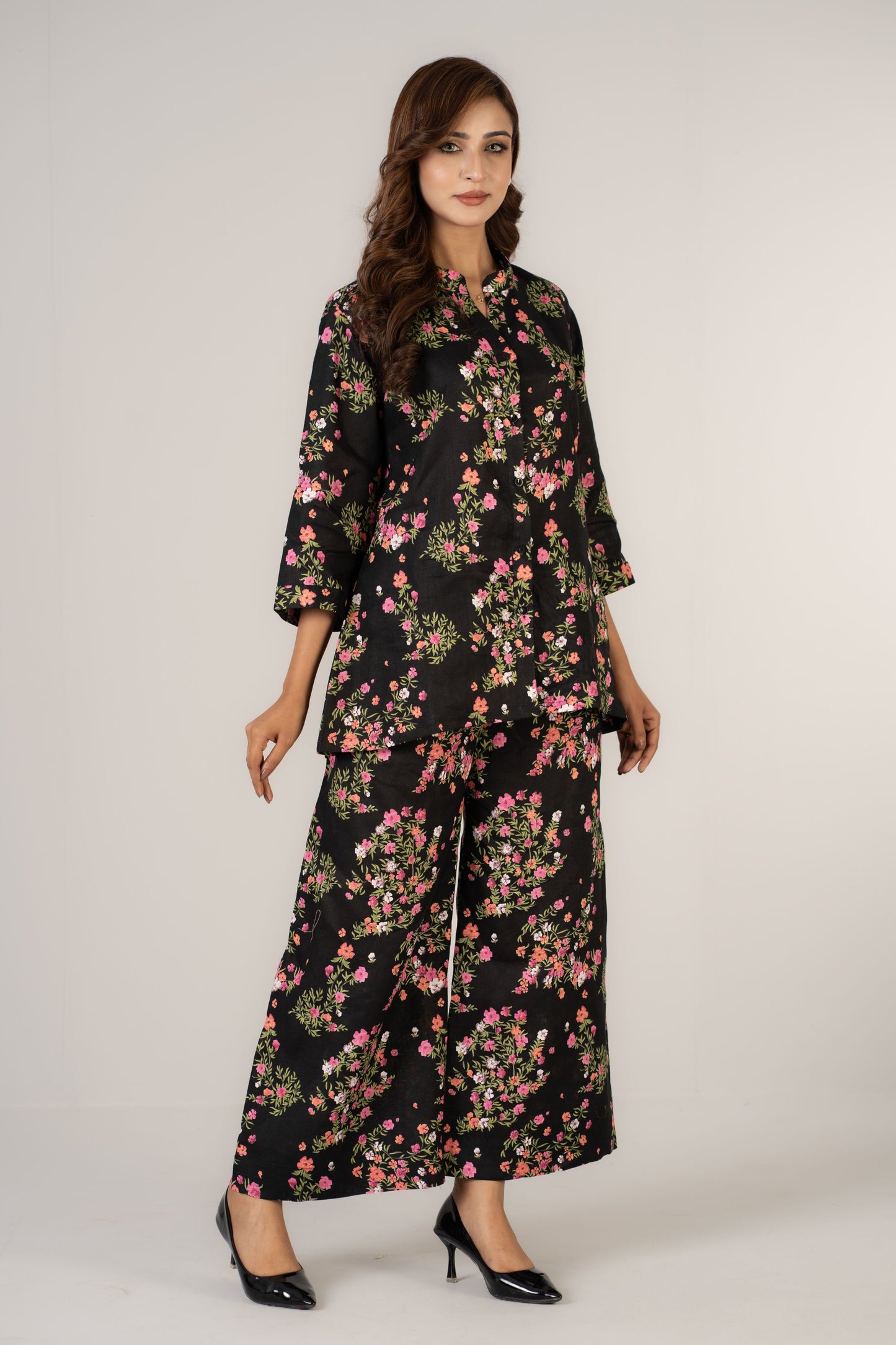 Black Mystic Floral Premium Linen Co-ords Set