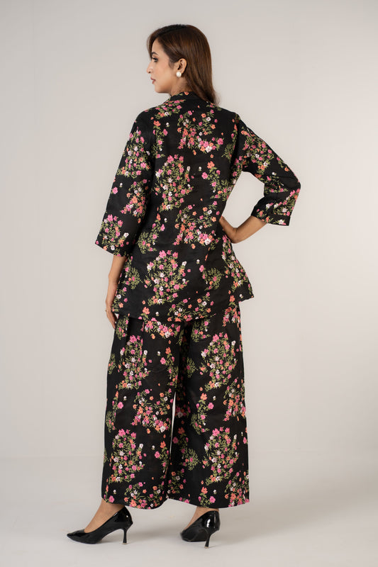 Black Mystic Floral Premium Linen Co-ords Set