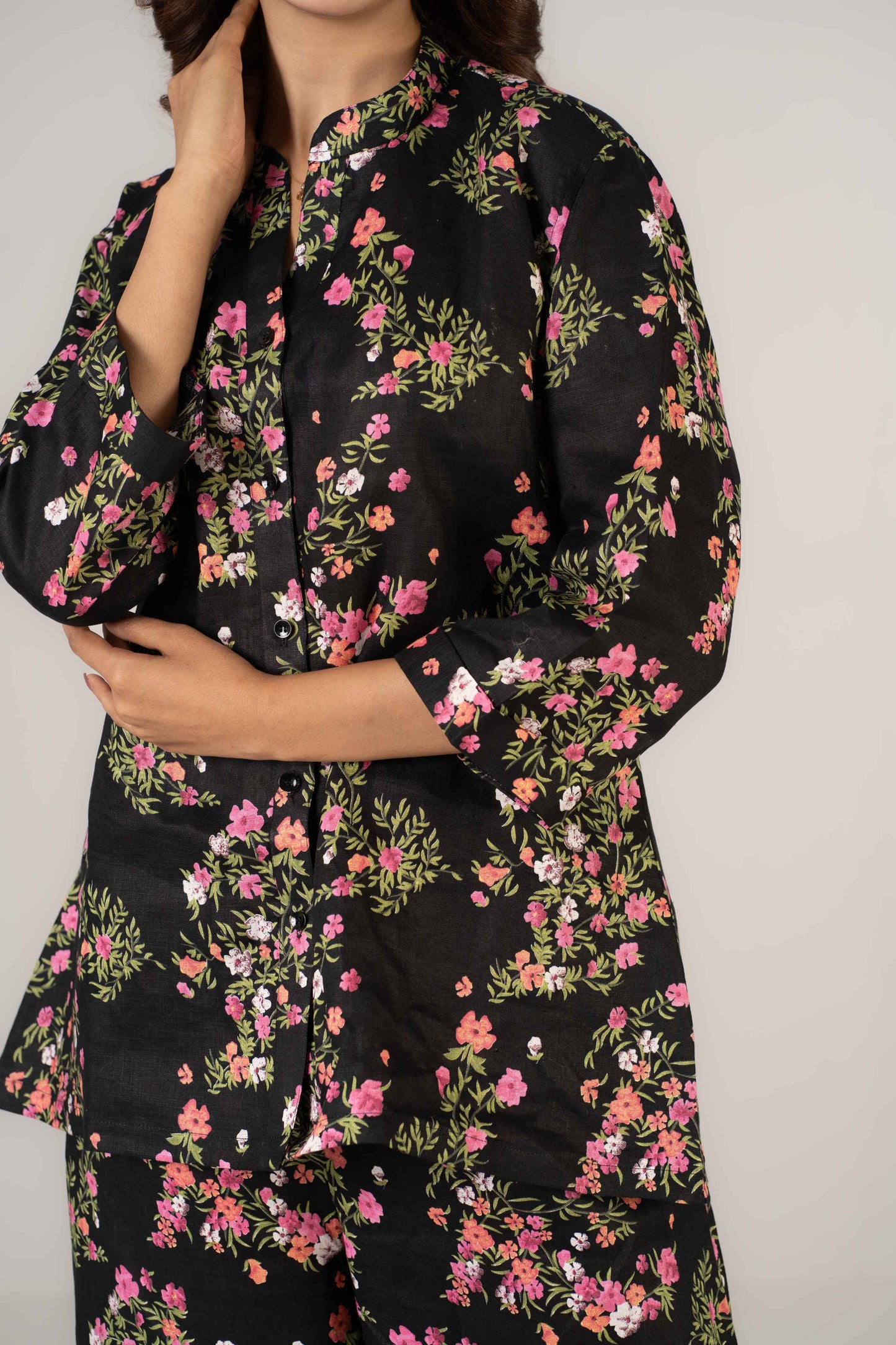 Black Mystic Floral Premium Linen Co-ords Set