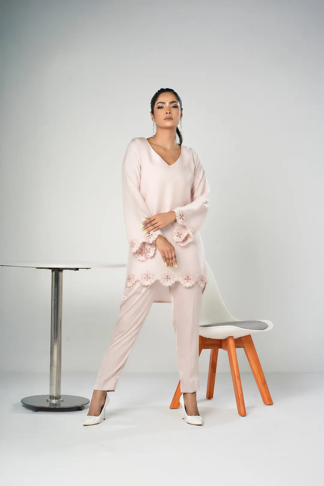 Embroidered Co-Ord Set (Cream)