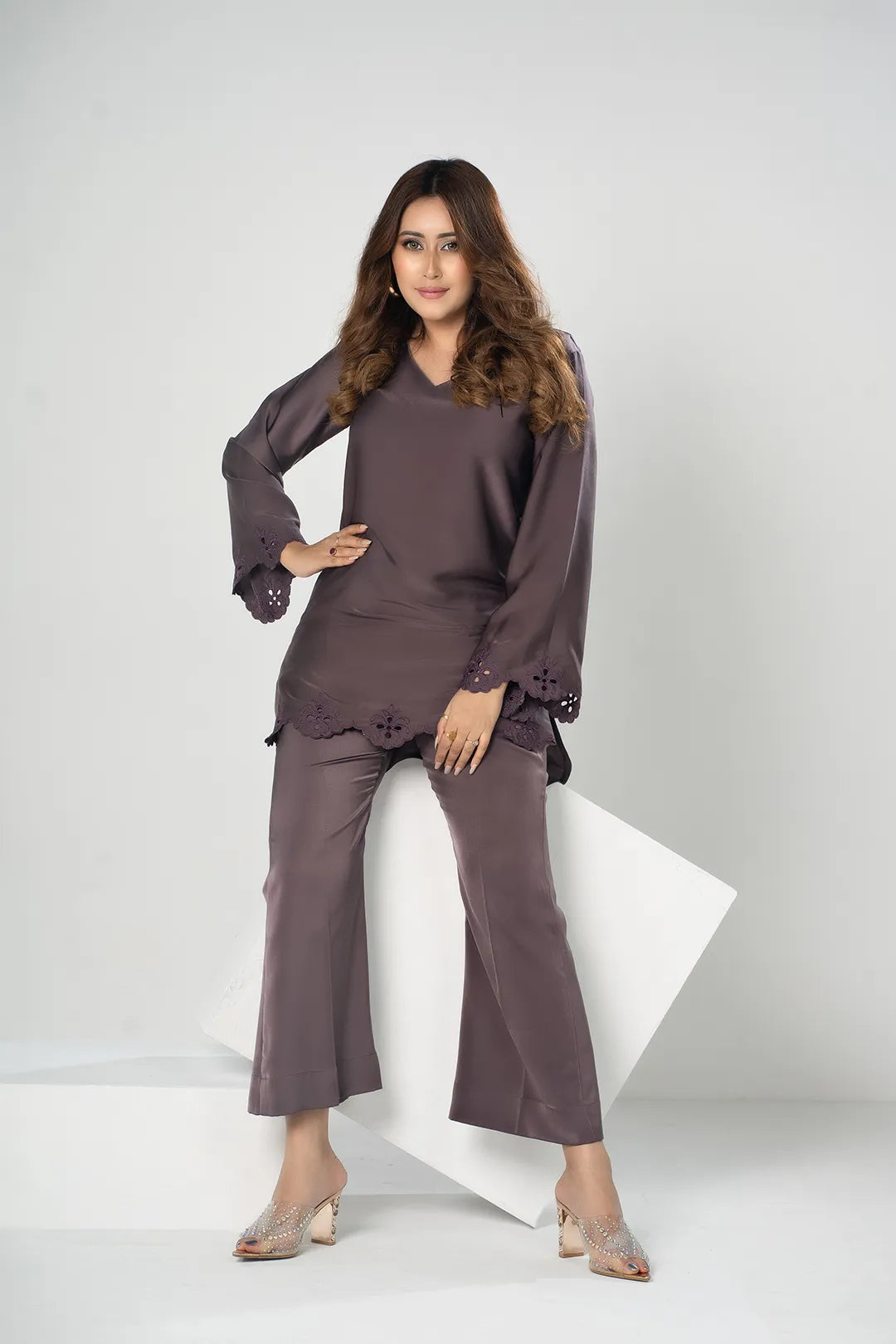 Embroidered Co-Ord Set (Coffee)