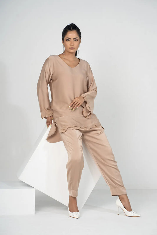 Embroidered Co-Ord Set (Beige)