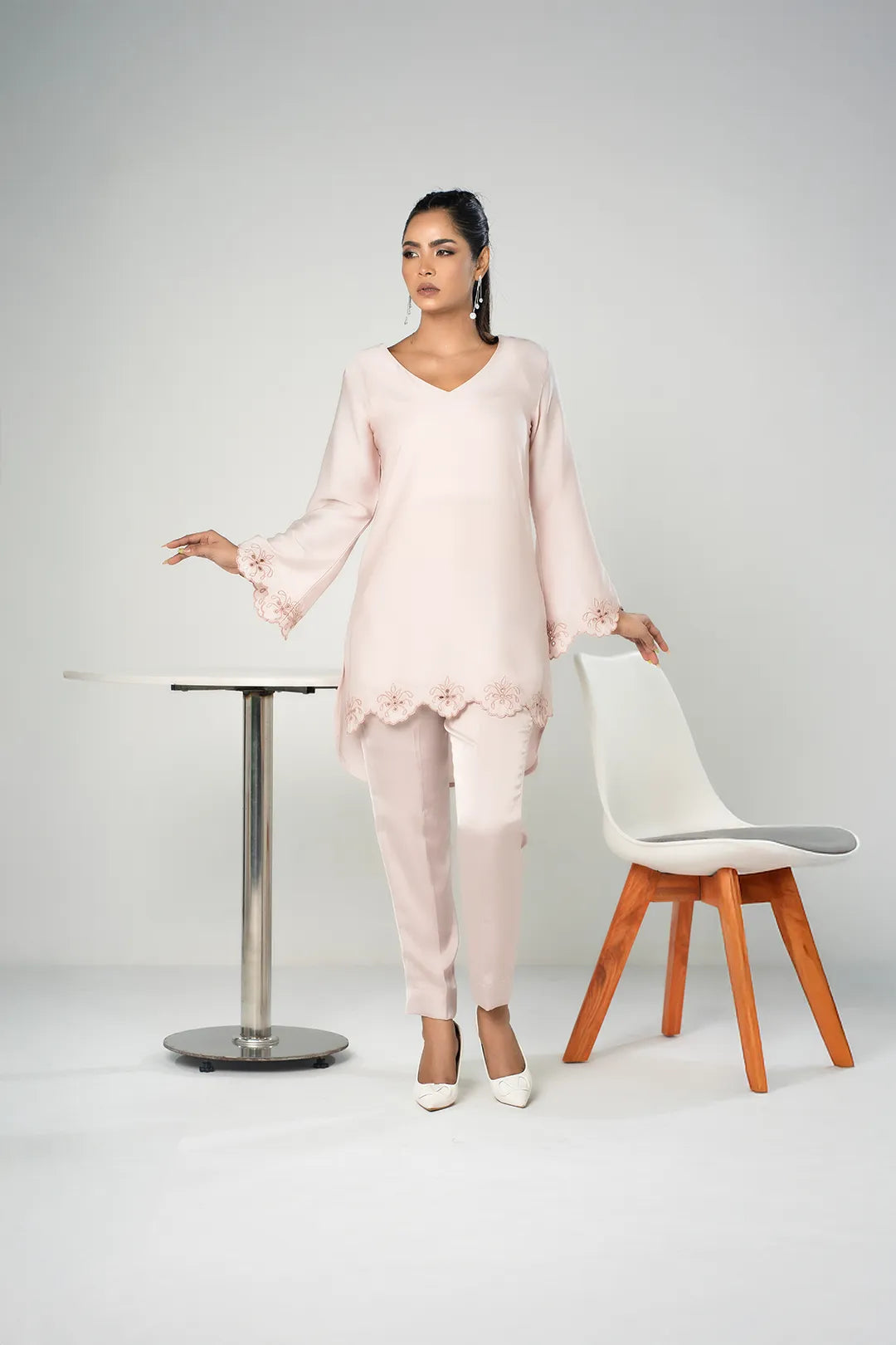 Embroidered Co-Ord Set (Cream)