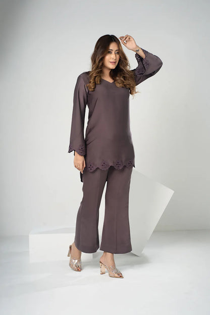 Embroidered Co-Ord Set (Coffee)