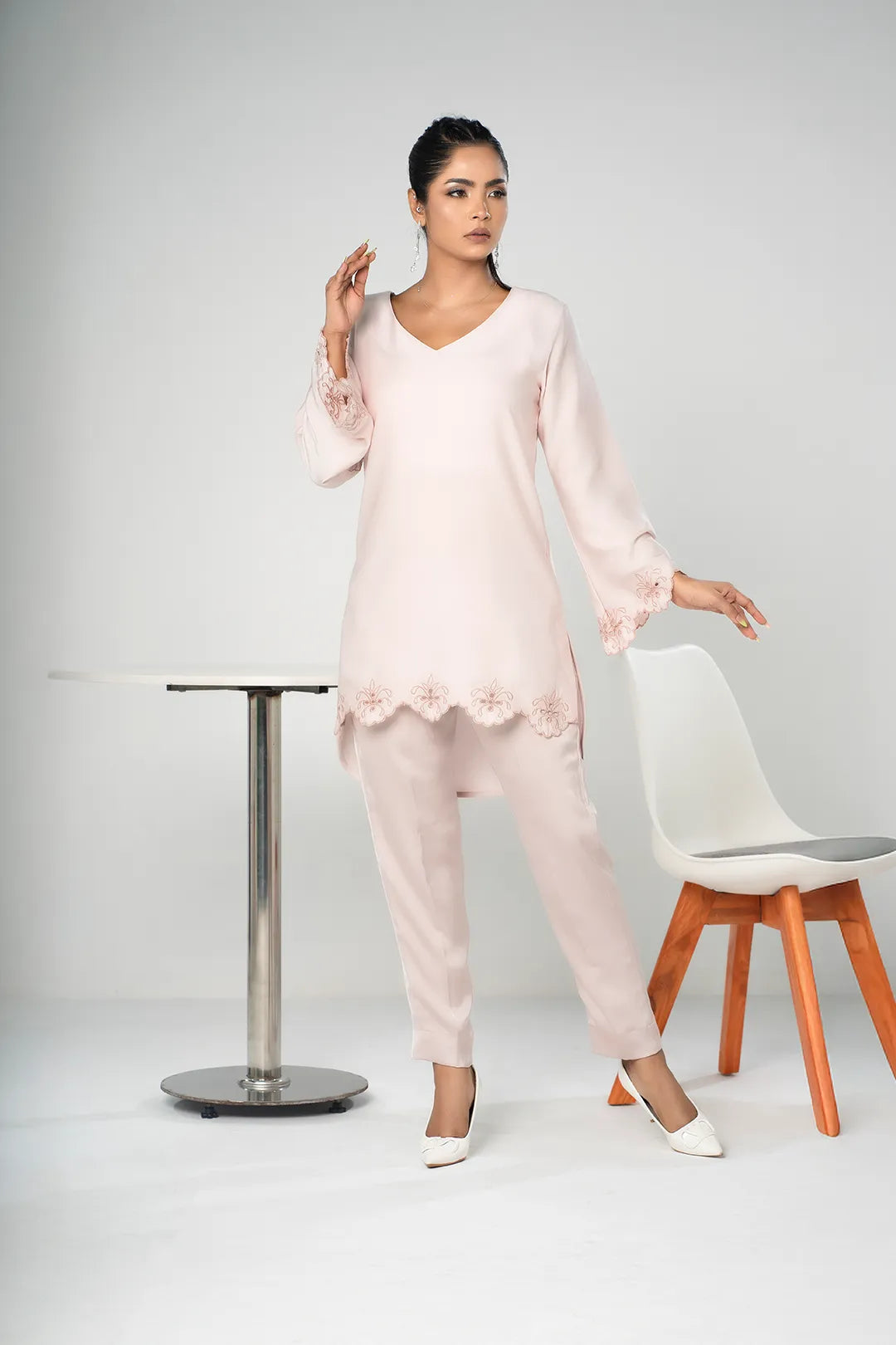 Embroidered Co-Ord Set (Cream)