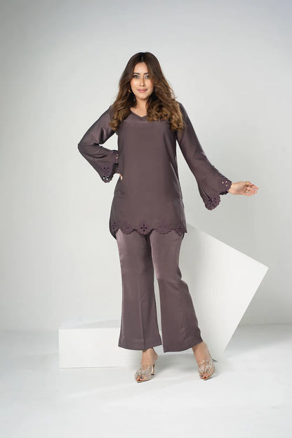 Embroidered Co-Ord Set (Coffee)