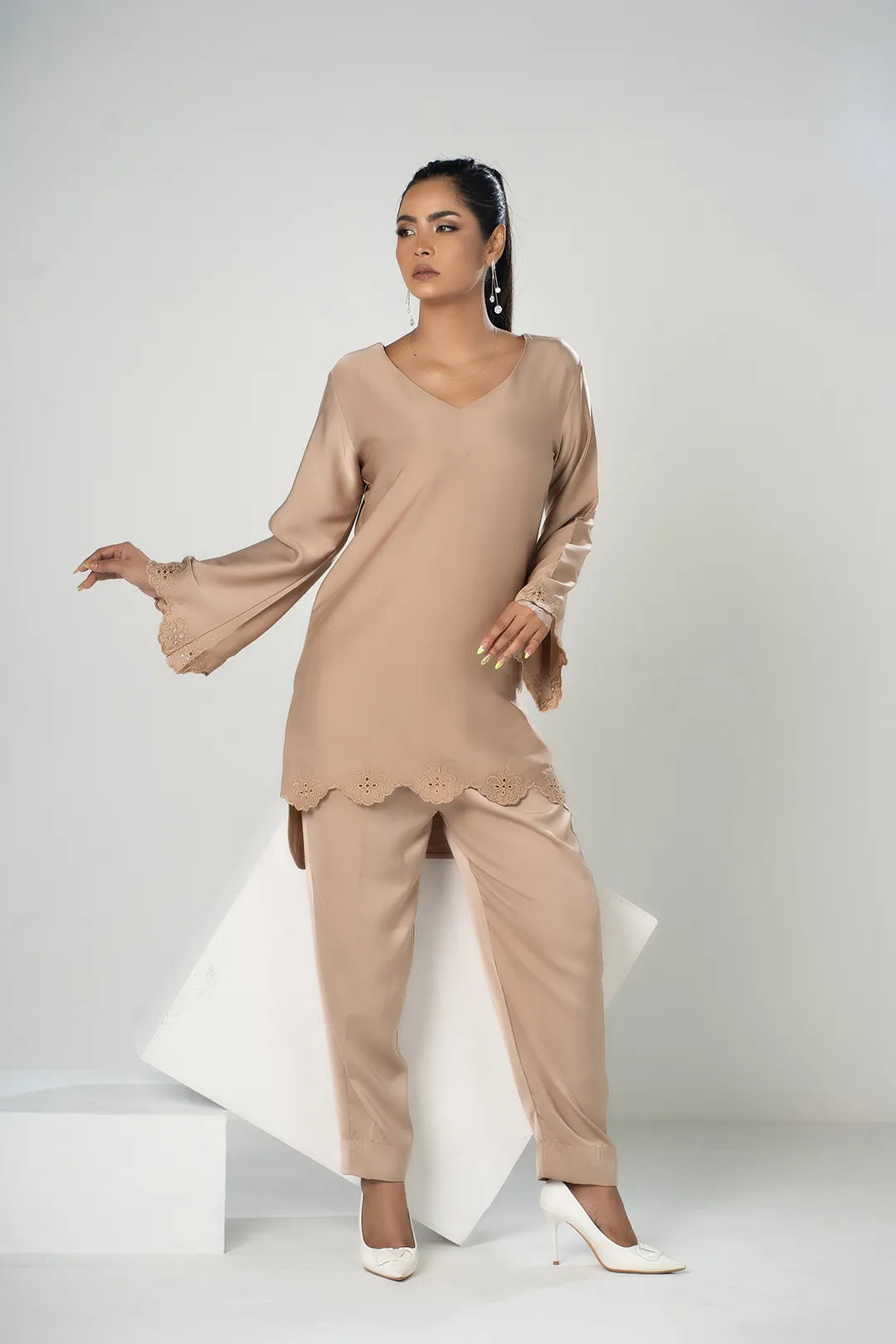 Embroidered Co-Ord Set (Beige)