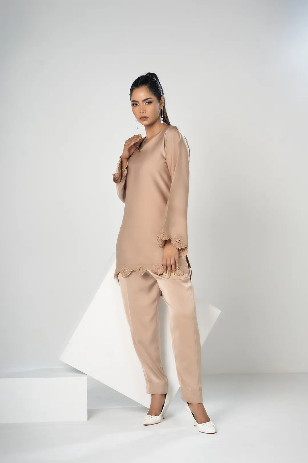 Embroidered Co-Ord Set (Beige)