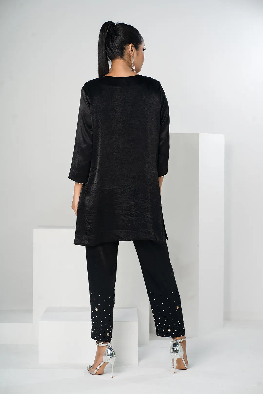Embellished Black Knit Top