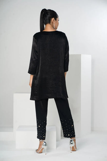 Embellished Black Knit Top