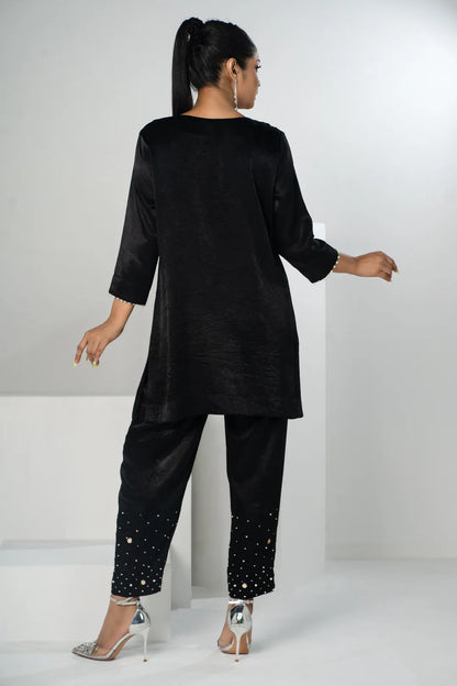 Embellished Black Knit Top
