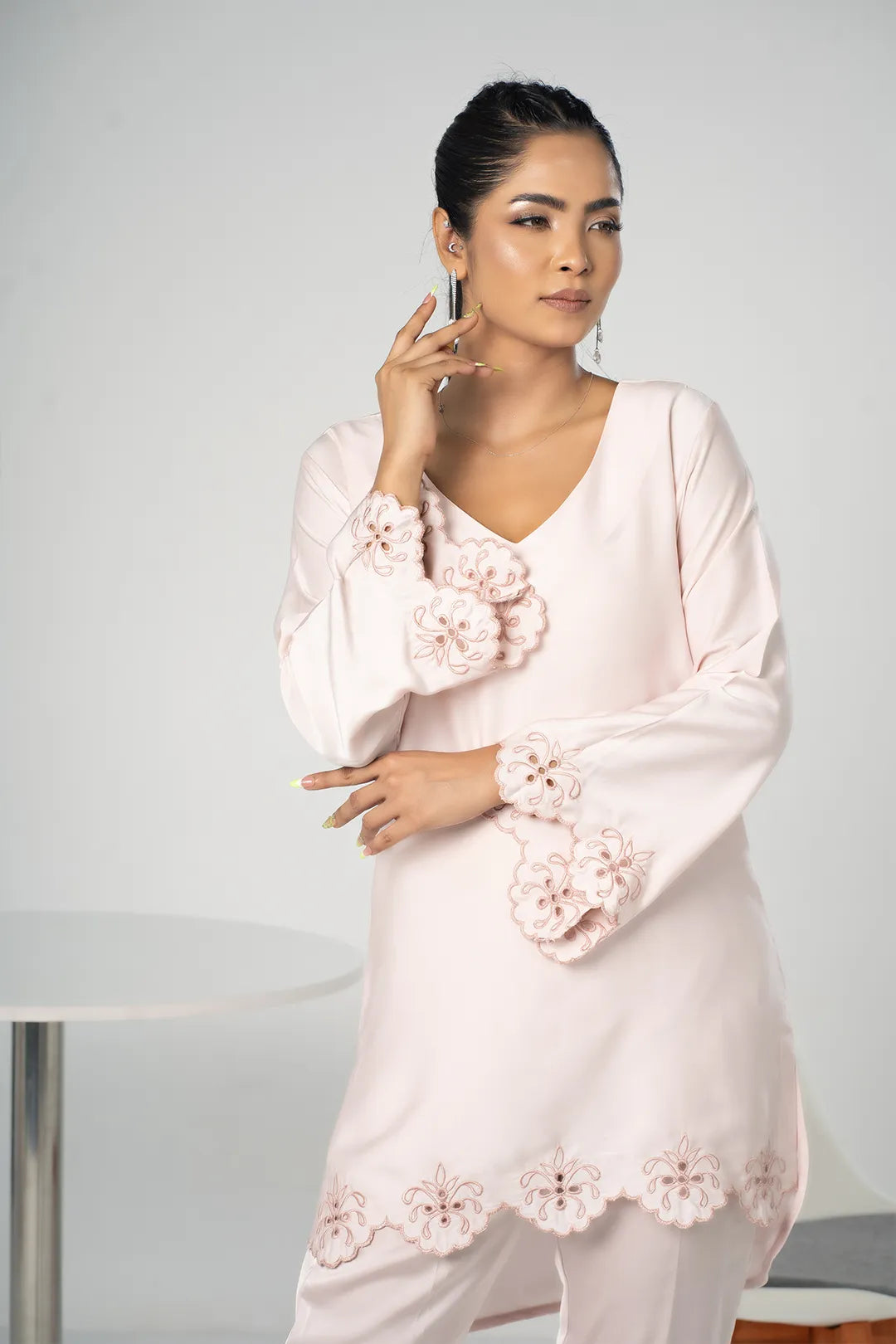 Embroidered Co-Ord Set (Cream)