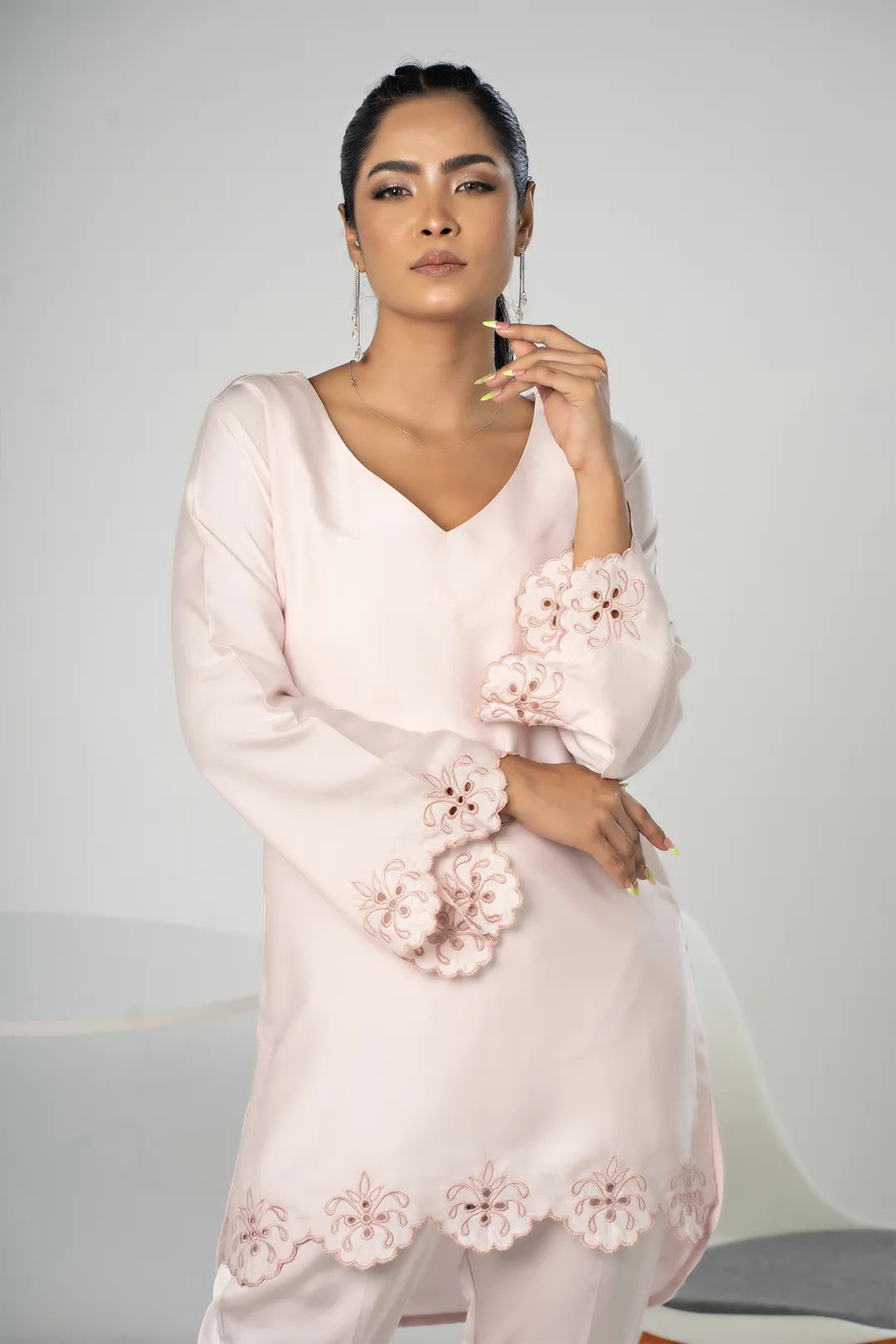 Embroidered Co-Ord Set (Cream)