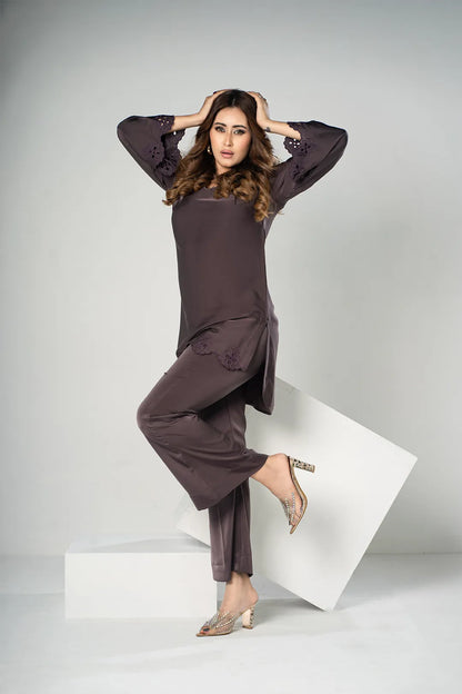 Embroidered Co-Ord Set (Coffee)