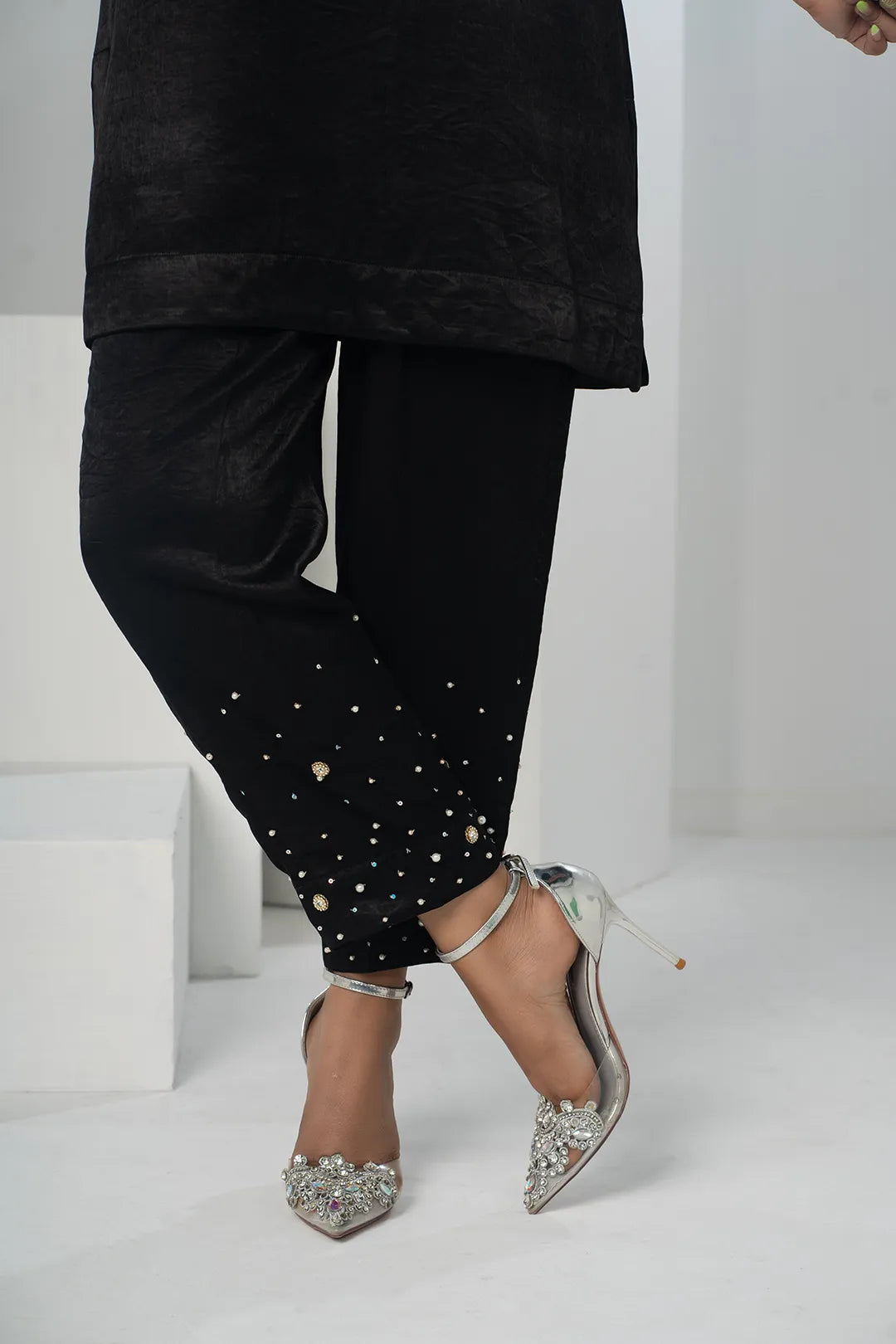 Embellished Black Knit Top