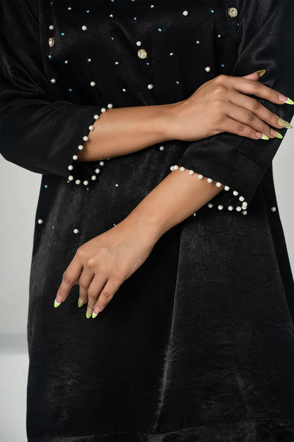 Embellished Black Knit Top
