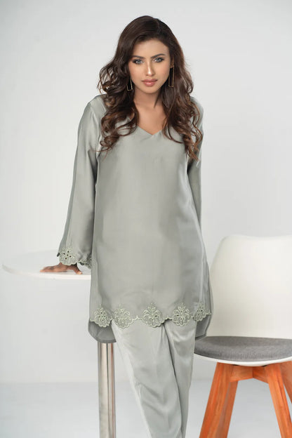 Embroidered Co-Ord Set (Olive)