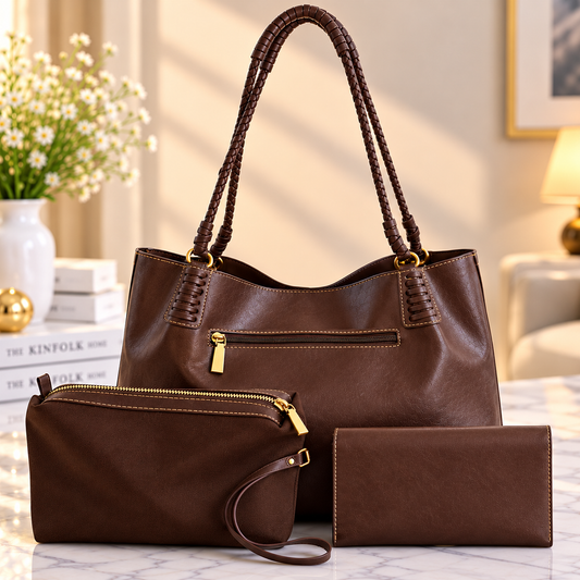Premium Braided-Handle Shoulder Bag Set 3 piece
