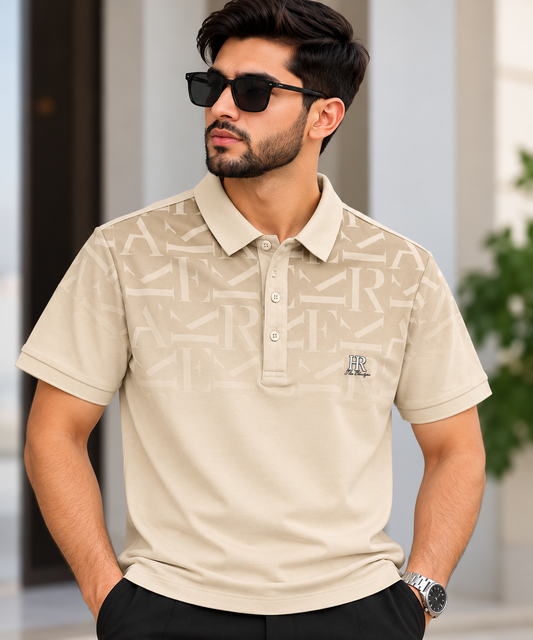 Premium Monogram Polo Shirt – Beige
