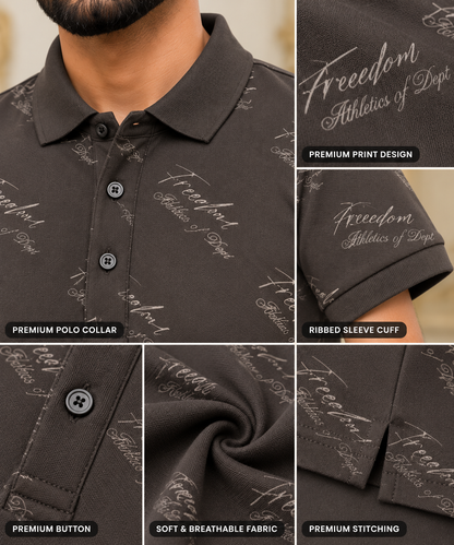 Premium Printed Polo Shirt – Charcoal