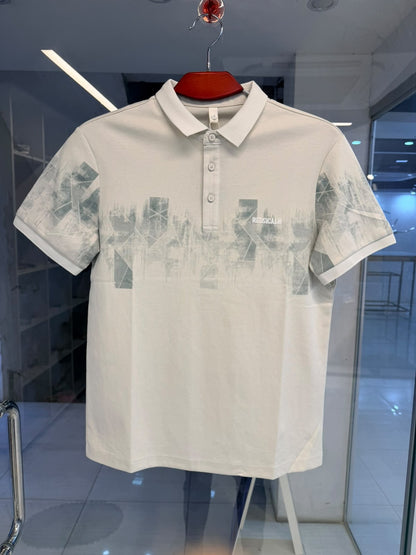 Premium Geometric Print Polo Shirt – White