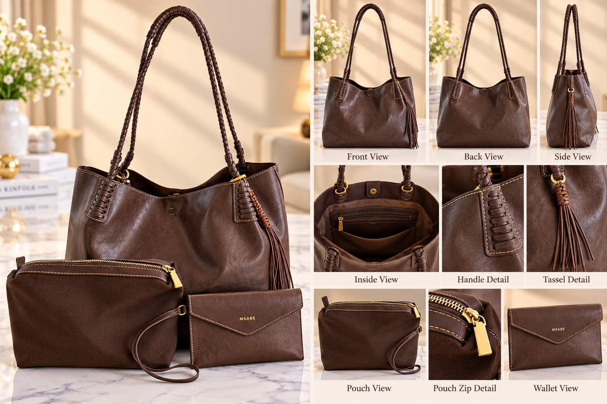 Premium Braided-Handle Shoulder Bag Set 3 piece